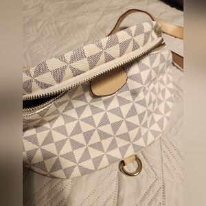 Geometric Patterned Crossbody Bag, Beige And Gray